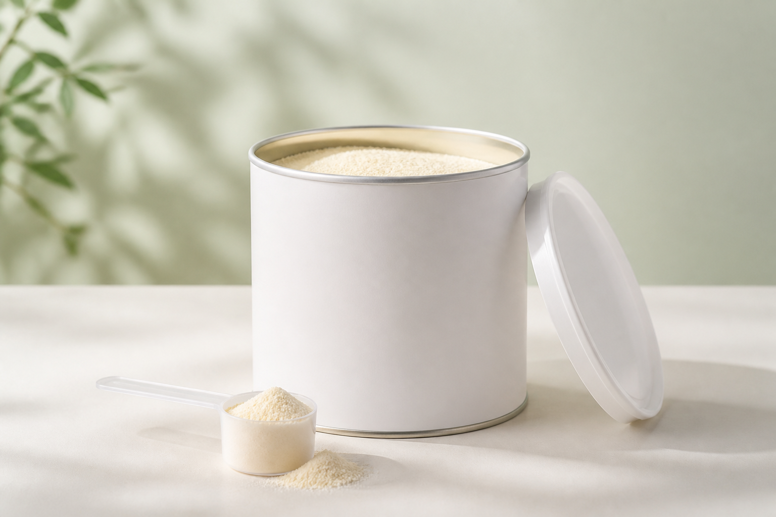 Close-up of baby formula milk powder and bottle for infant nutrition